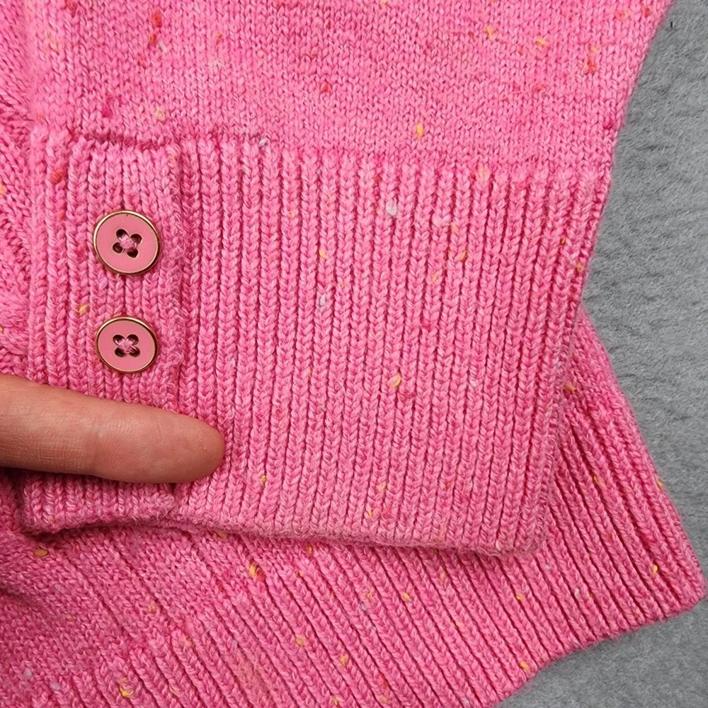 Talbots Sweater Womens XL Pink Confetti Cable Knit Crewneck Button Cuff Pullover - Picture 4 of 11